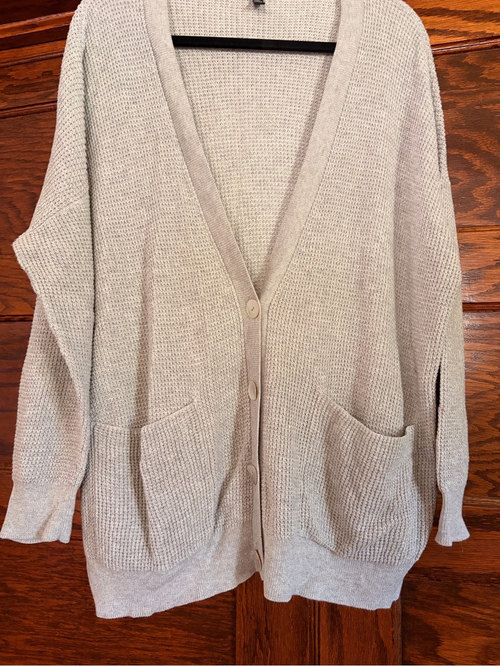 Eileen Fisher Light Gray Open-Front Button Cardigan